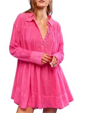 Free people Women's Pink Button-Front Tunic top size XS